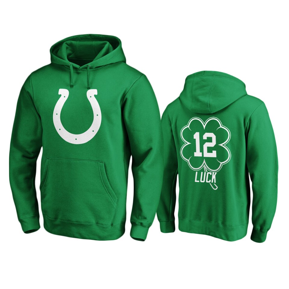 men's colts andrew luck green st. patrick's day white logo hoodie