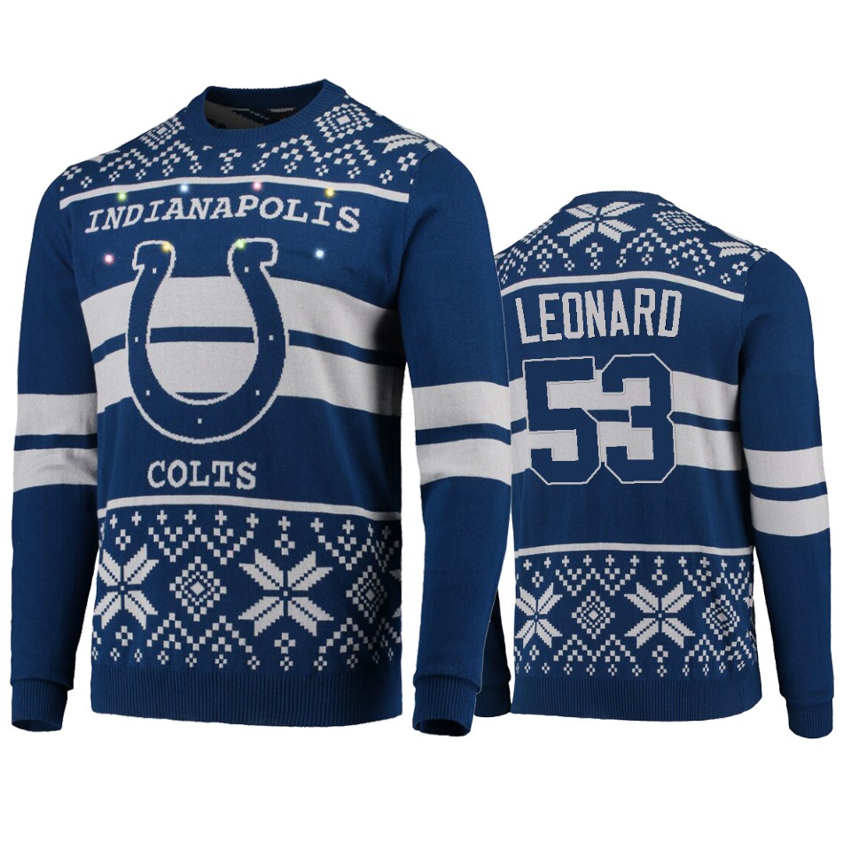 men's colts darius leonard royal 2019 ugly christmas light up sweater