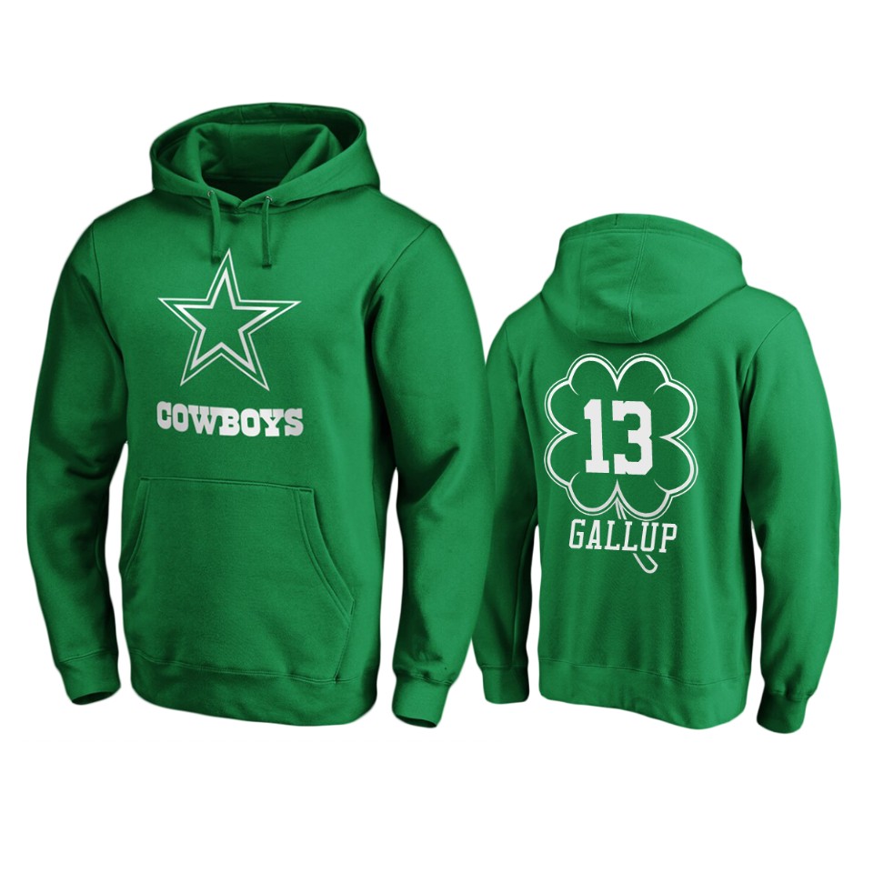 men's cowboys michael gallup green st. patrick's day white logo hoodie