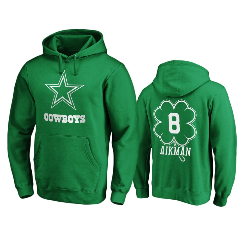 men's cowboys troy aikman green st. patrick's day white logo hoodie