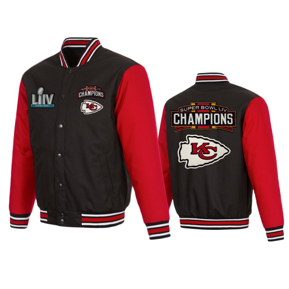 men's kansas city chiefs black red super bowl liv champions poly twill full snap jacket
