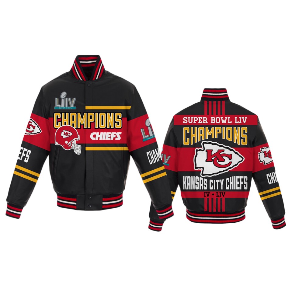 men's kansas city chiefs black super bowl liv champions all leather full snap jacket