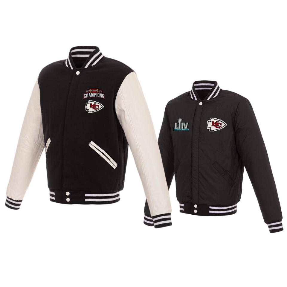 men's kansas city chiefs black white super bowl liv champions reversible fleece full snap jacket