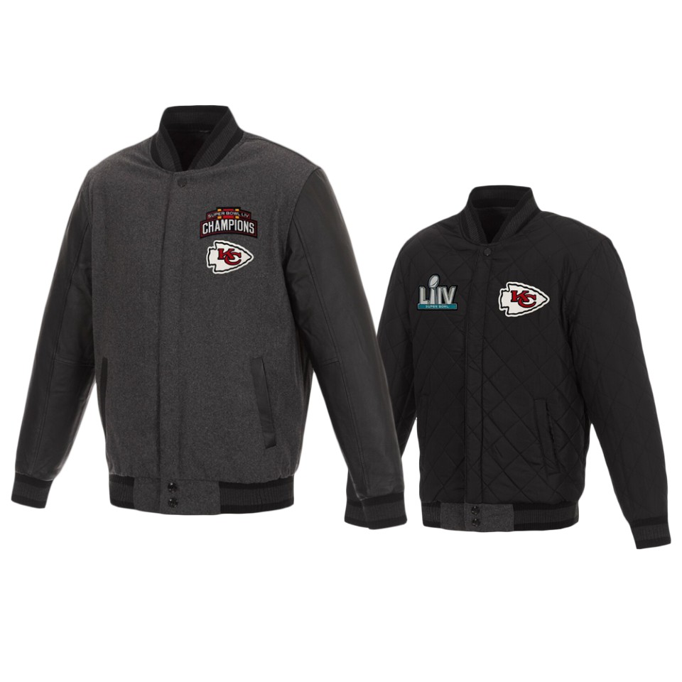 men's kansas city chiefs charcoal black super bowl liv champions all wool reversible full snap jacket