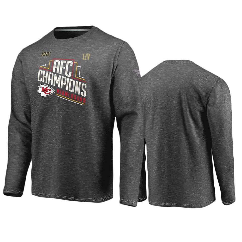 men's kansas city chiefs heather charcoal 2019 afc champions locker room long sleeve t shirt