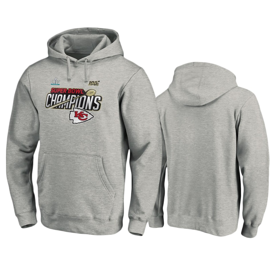 men's kansas city chiefs heather gray super bowl liv champions trophy collection locker room hoodie