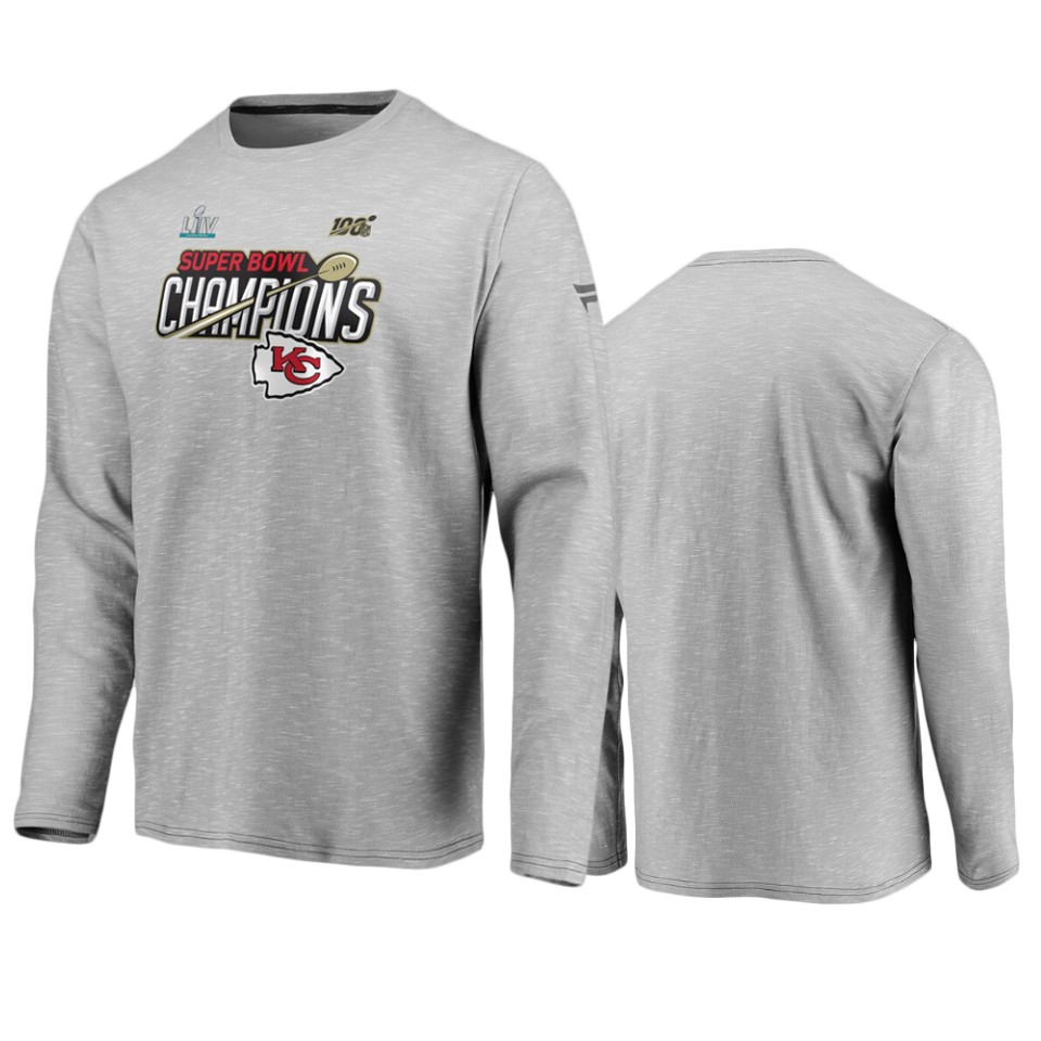 men's kansas city chiefs heather gray super bowl liv champions trophy collection locker room long sleeve t shirt