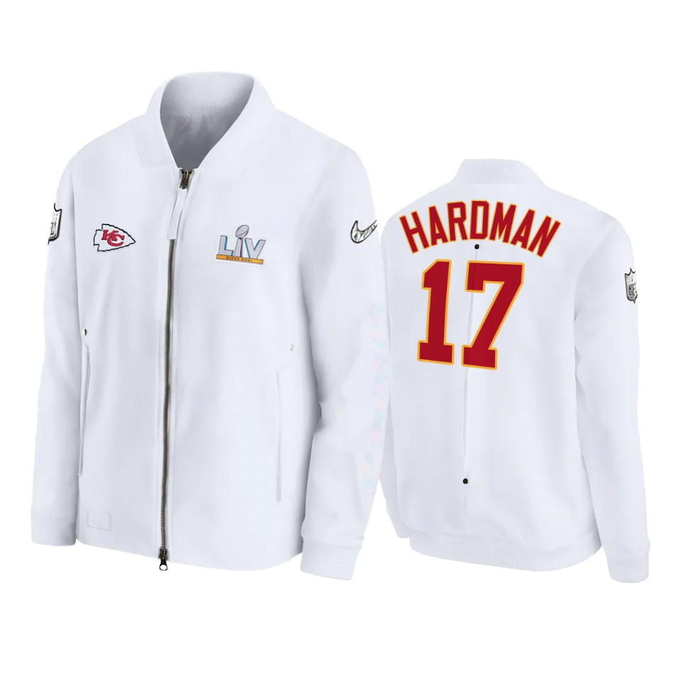 men's kansas city chiefs mecole hardman white super bowl lv diamond coaches jacket