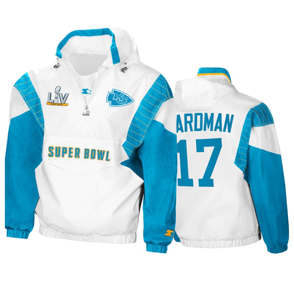 men's kansas city chiefs mecole hardman white teal super bowl lv crinkle hoodie