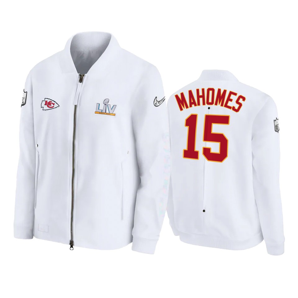 men's kansas city chiefs patrick mahomes white super bowl lv diamond coaches jacket