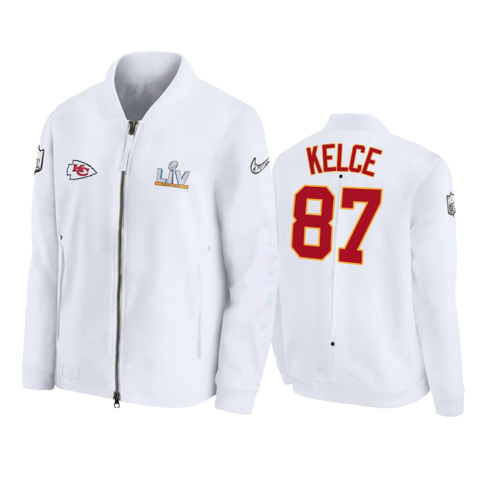 men's kansas city chiefs travis kelce white super bowl lv diamond coaches jacket