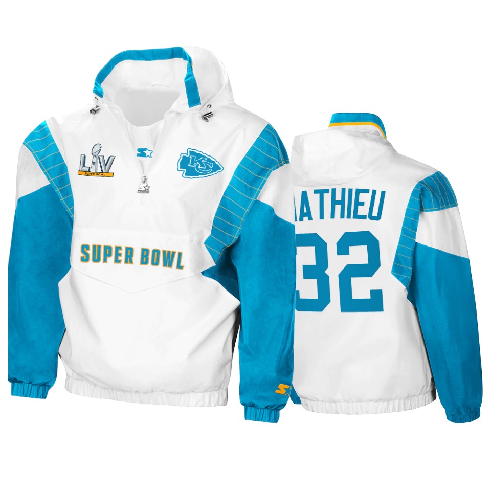 men's kansas city chiefs tyrann mathieu white teal super bowl lv crinkle hoodie