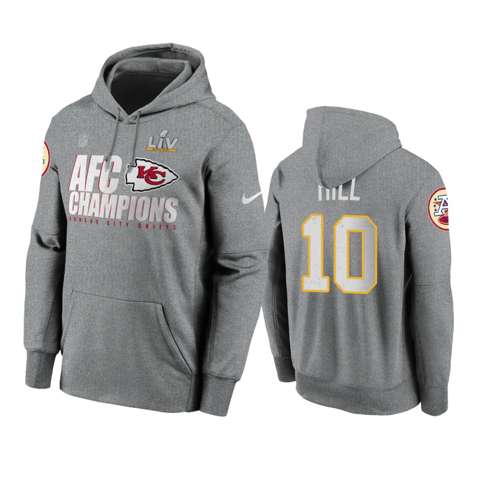 men's kansas city chiefs tyreek hill gray 2020 afc champions locker room hoodie