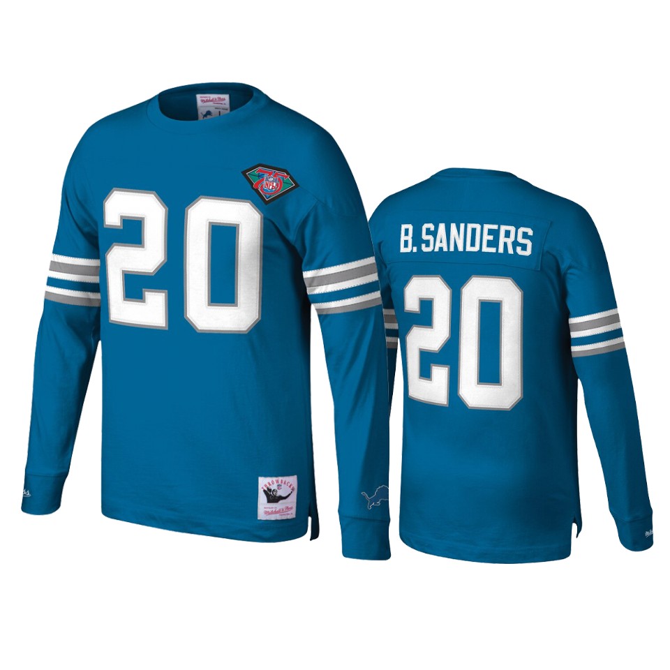 men's lions barry sanders blue throwback long sleeve t shirt