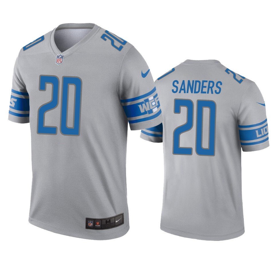 men's lions barry sanders gray inverted legend jersey