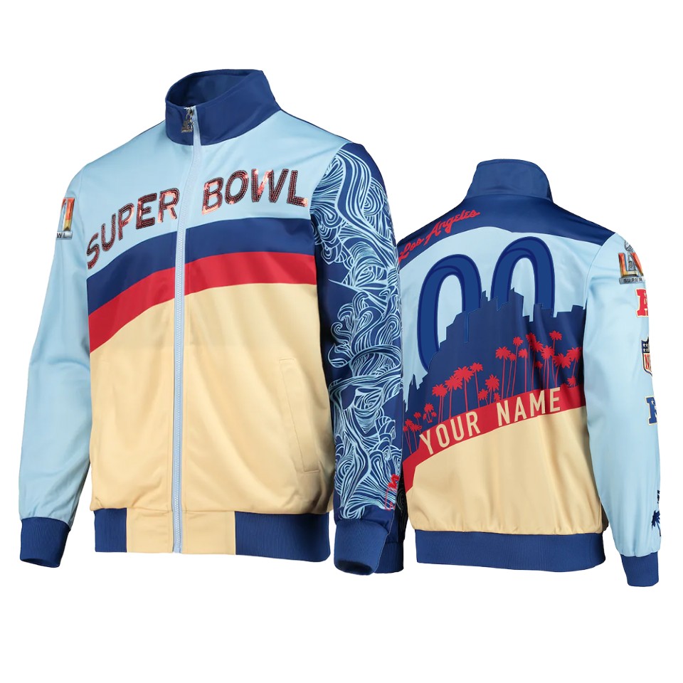 men's los angeles rams custom blue cream skyline track jacket