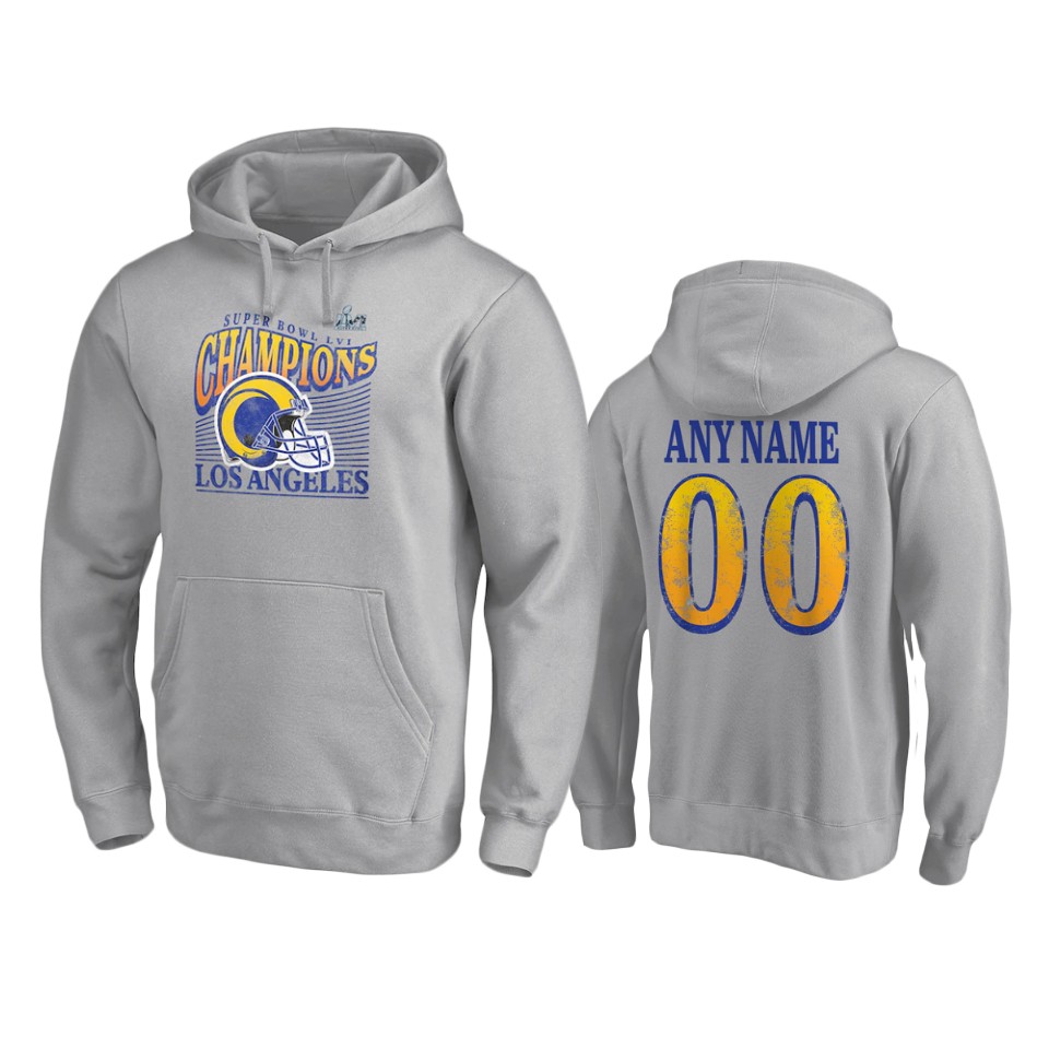men's los angeles rams custom gray super bowl lvi champions personalized retro hoodie