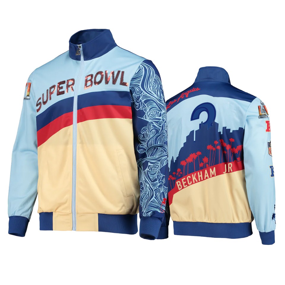 men's los angeles rams odell beckham jr. blue cream skyline track jacket