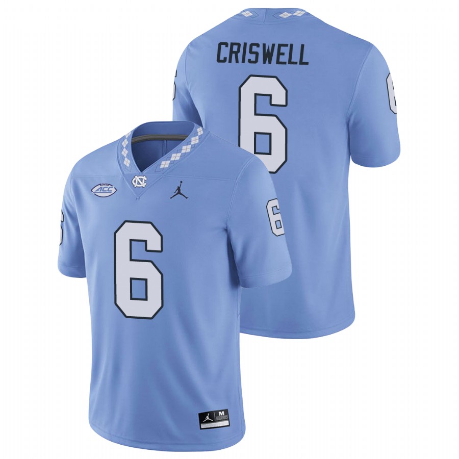 men's north carolina tar heels jacolby criswell carolina blue replica football game jersey