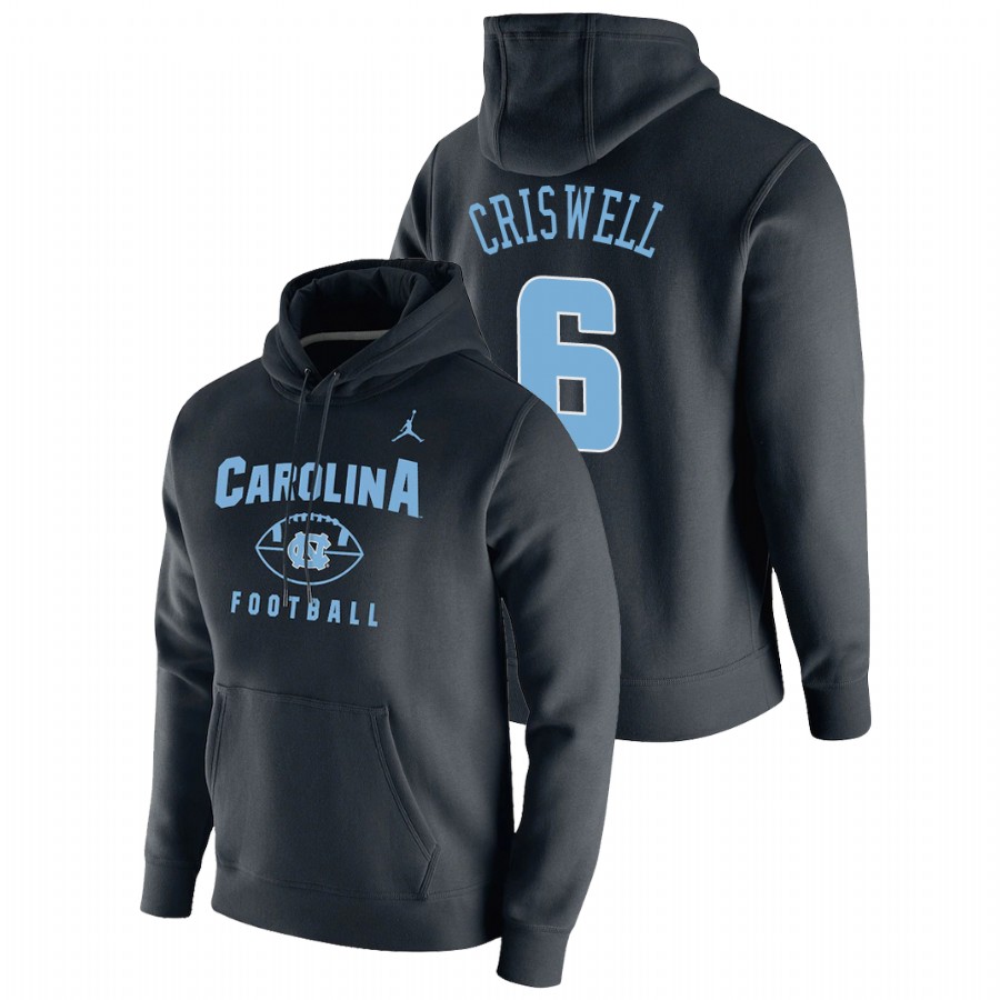 men's north carolina tar heels jacolby criswell pullover football black oopty oop hoodie