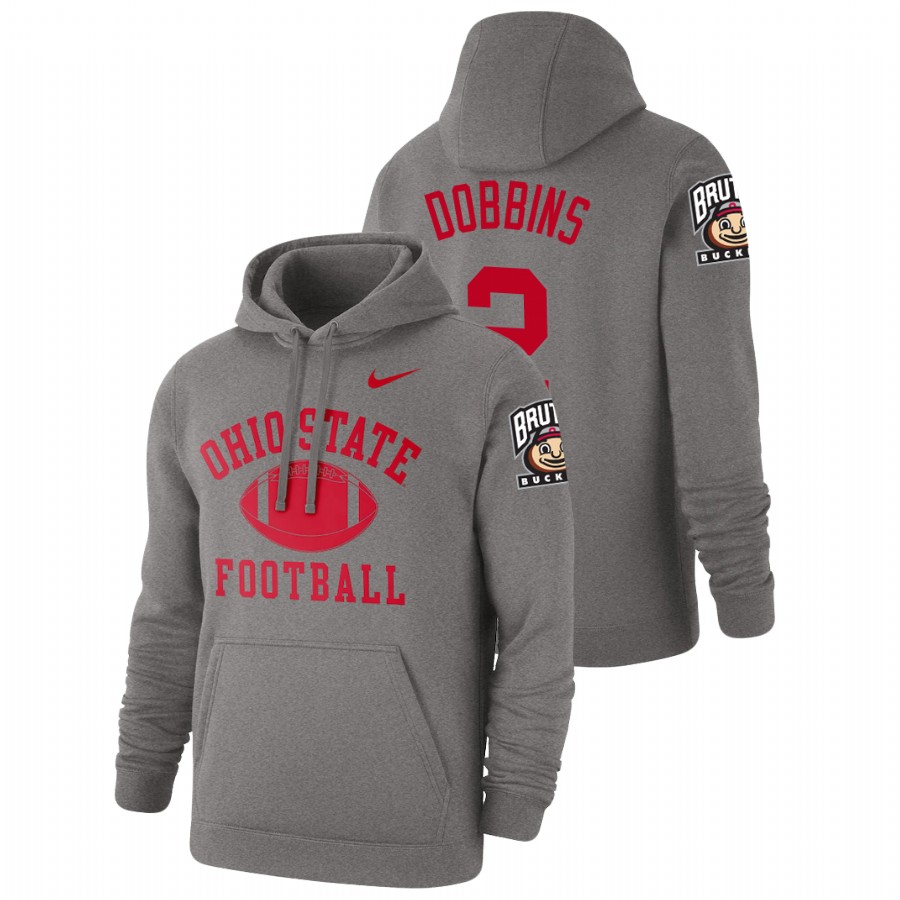 men's ohio state buckeyes j 1.k. dobbins pullover heathered gray retro football hoodie