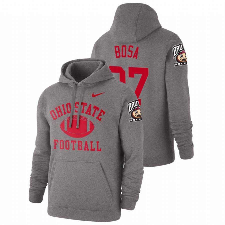 men's ohio state buckeyes joey bosa pullover heathered gray retro football hoodie