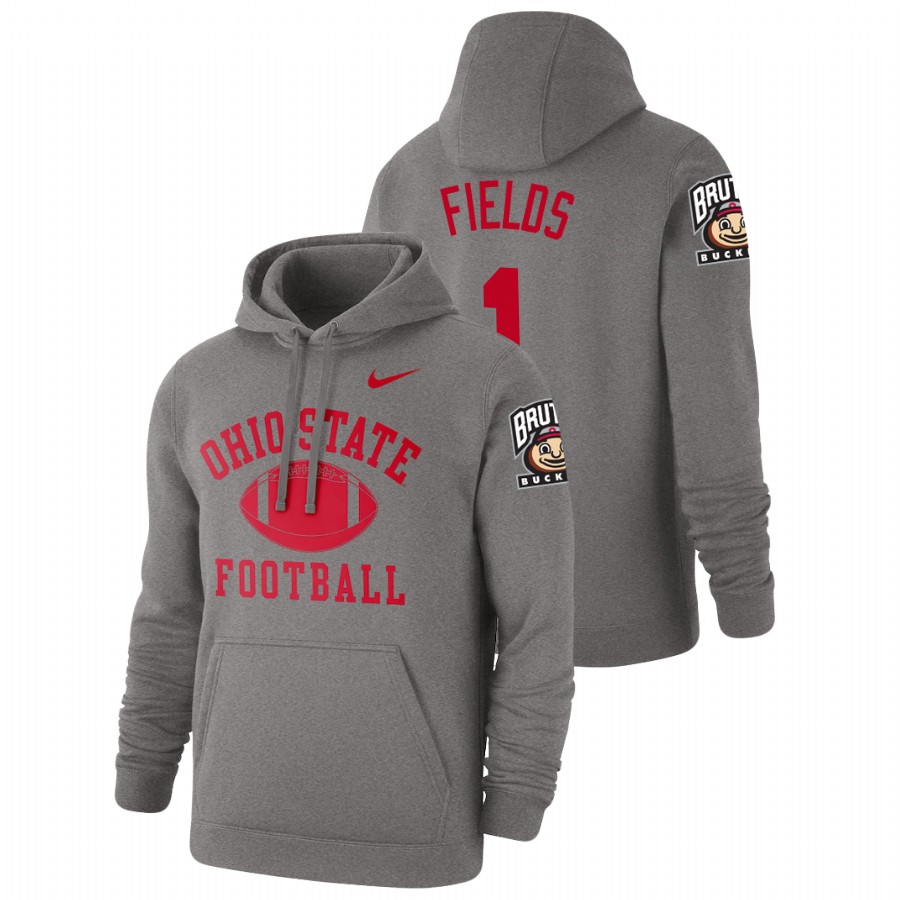 men's ohio state buckeyes justin fields pullover heathered gray retro football hoodie