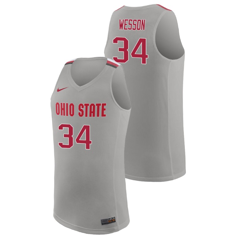 men's ohio state buckeyes kaleb wesson pure gray replica college basketball jersey