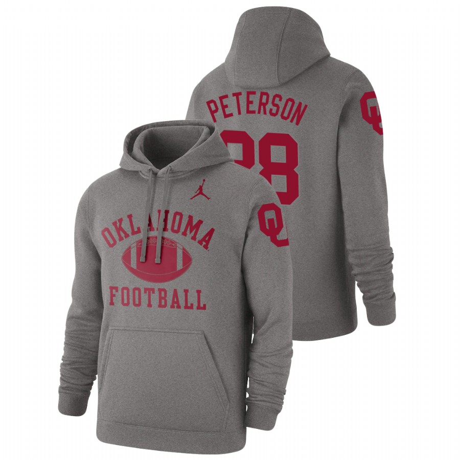 men's oklahoma sooners adrian peterson pullover heathered gray retro football hoodie