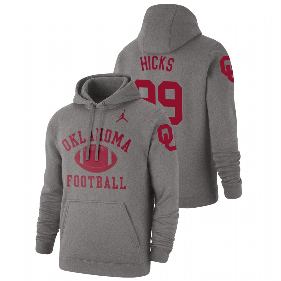 men's oklahoma sooners marcus hicks pullover heathered gray retro football hoodie