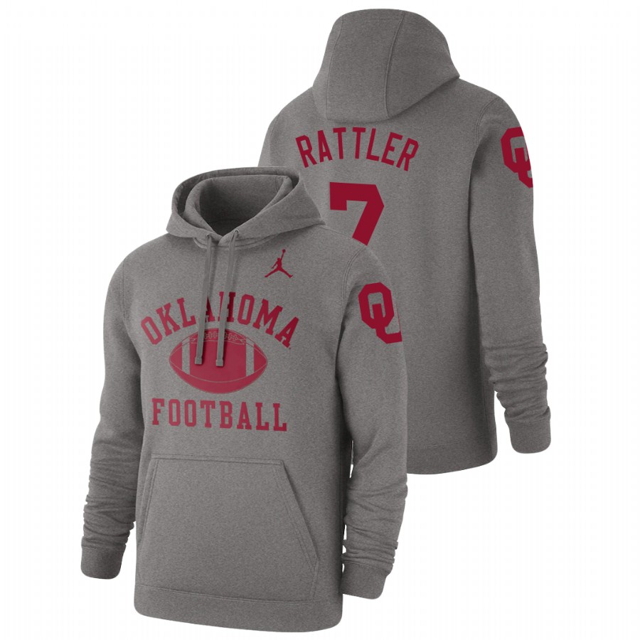 men's oklahoma sooners spencer rattler pullover heathered gray retro football hoodie