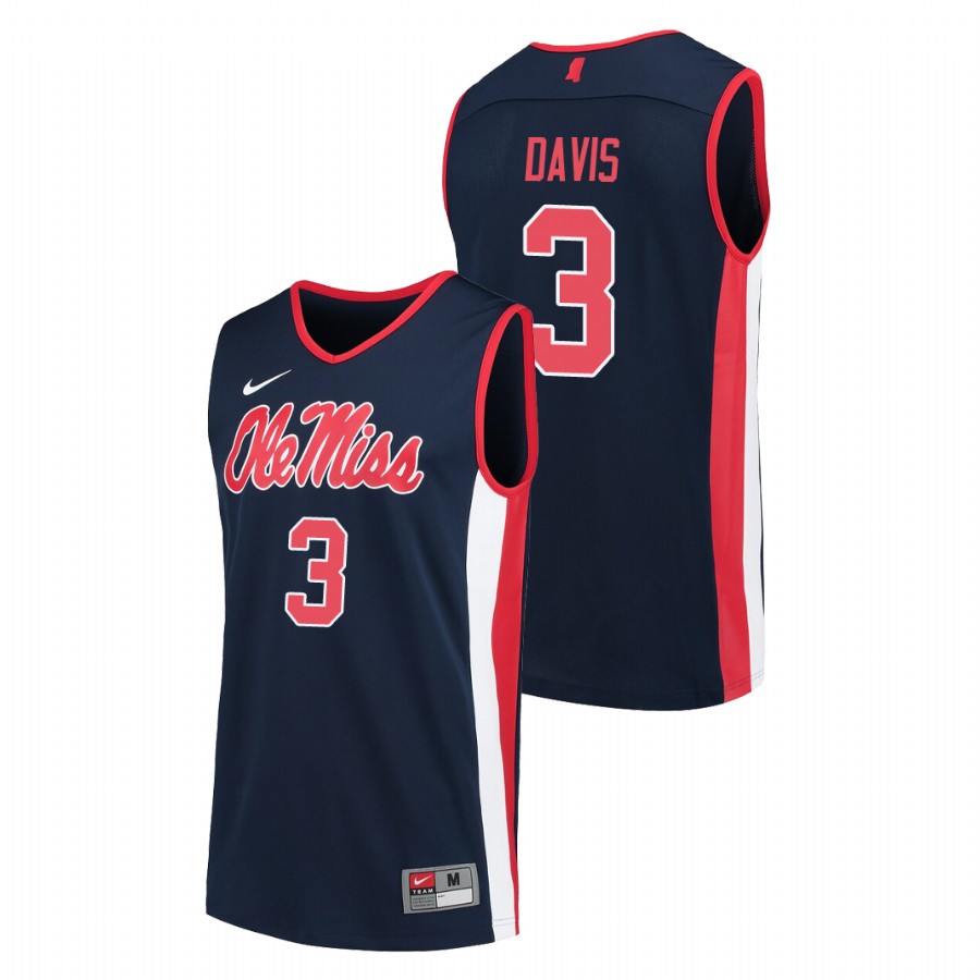 men's ole miss rebels terence davis college basketball navy replica jersey