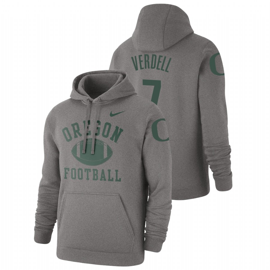 men's oregon ducks cj verdell pullover heathered gray retro football hoodie
