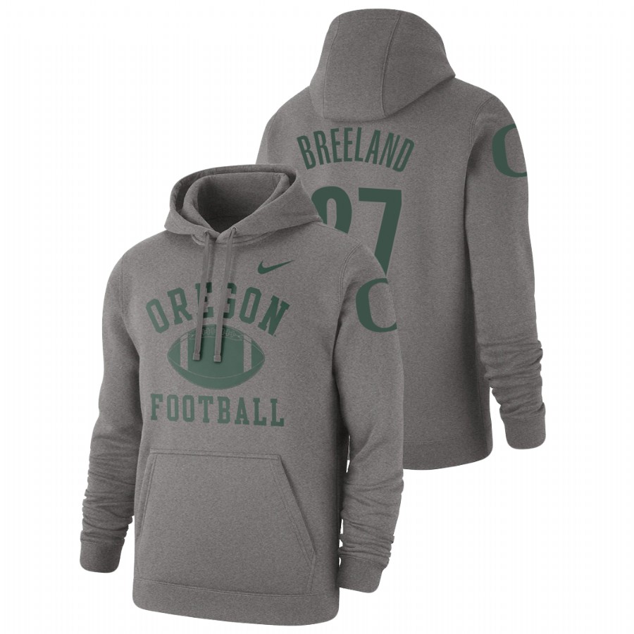 men's oregon ducks jacob breeland pullover heathered gray retro football hoodie