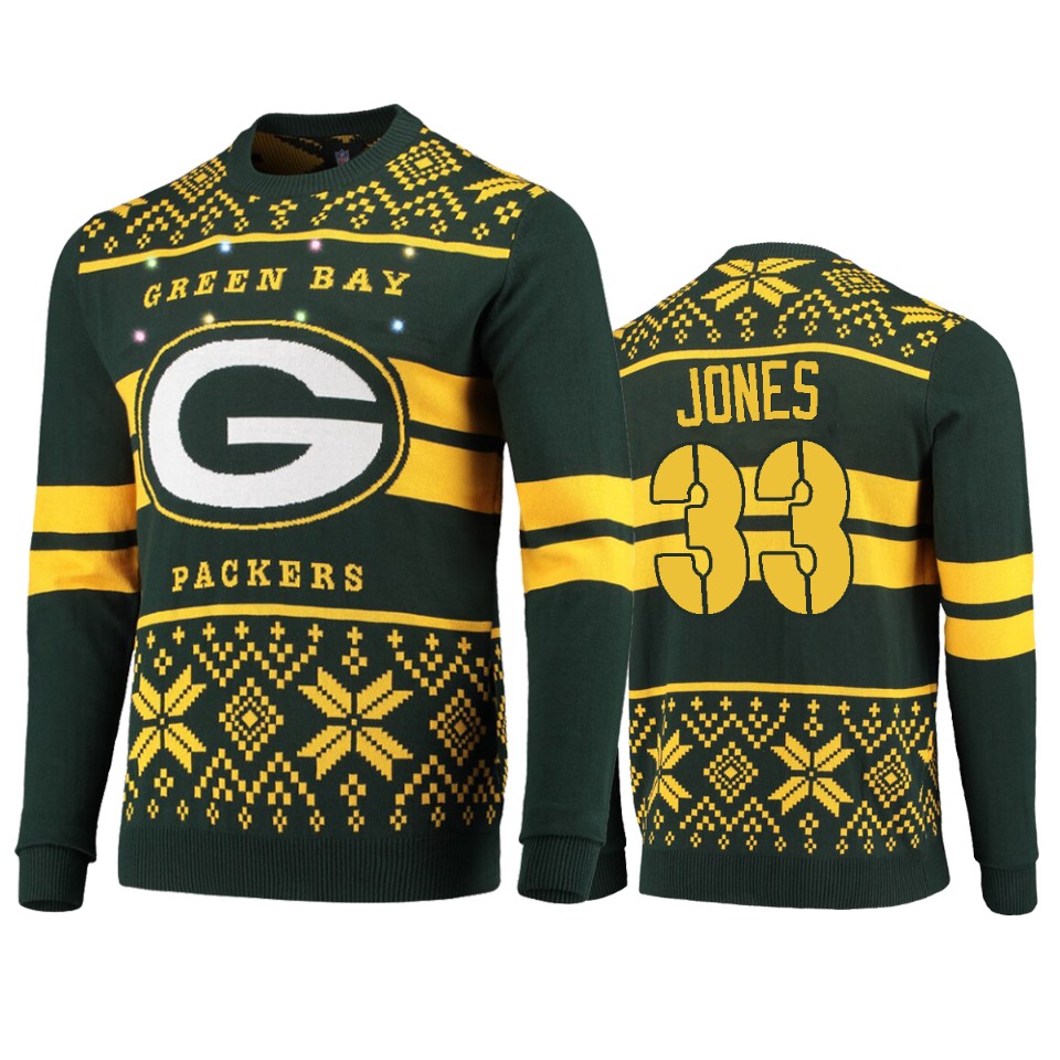 men's packers aaron jones green 2019 ugly christmas light up sweater