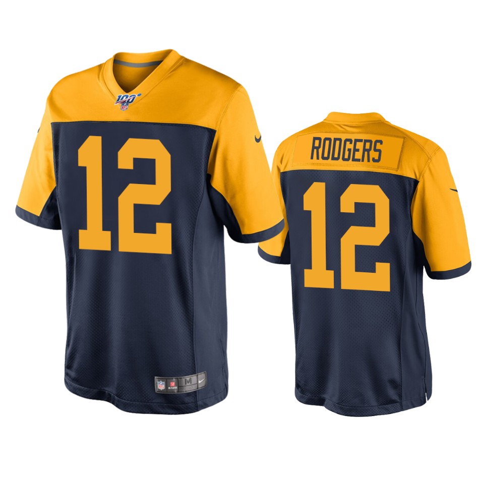 men's packers aaron rodgers navy 100th season throwback jersey