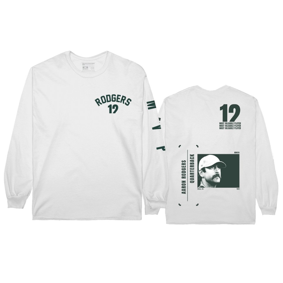 men's packers aaron rodgers white 2020 nfl mvp player graphic t shirt