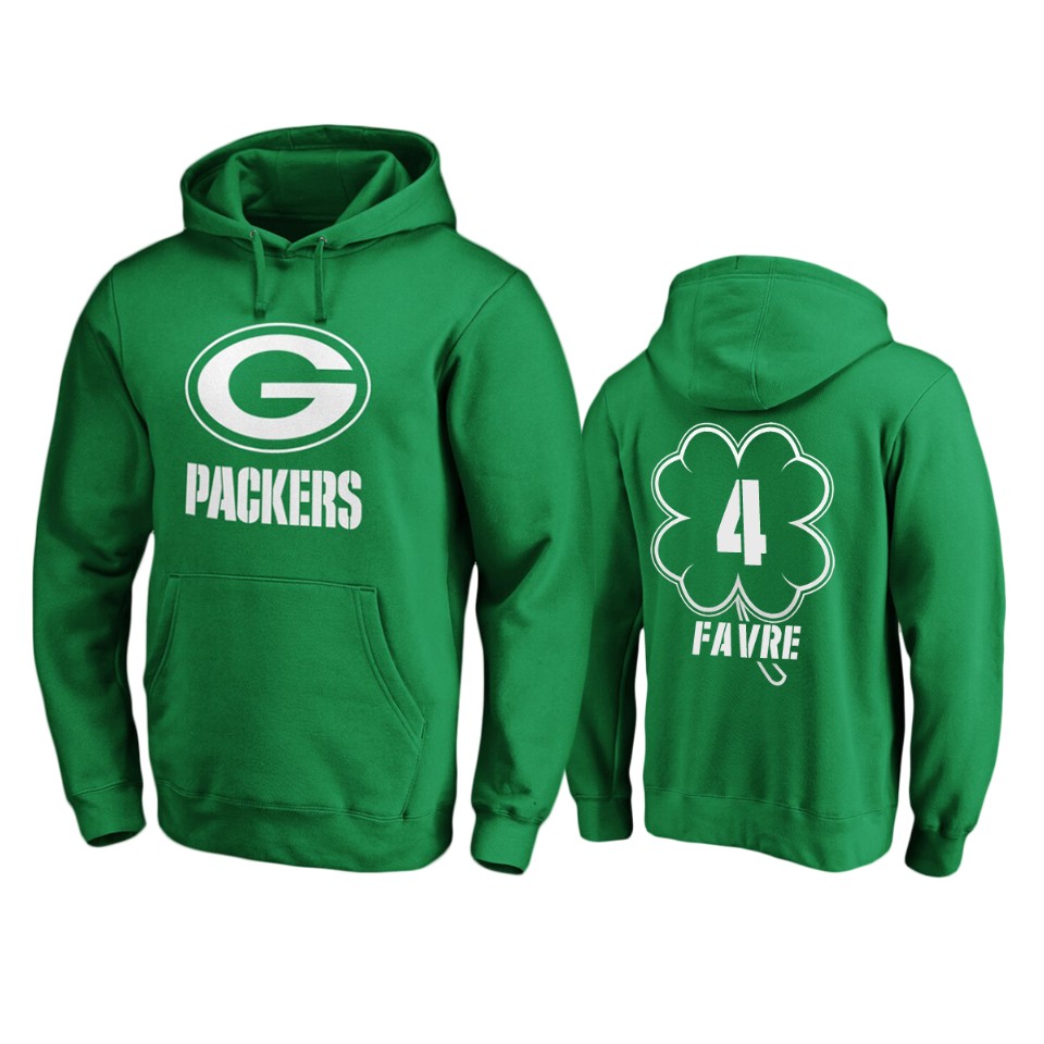 men's packers brett favre green st. patrick's day white logo hoodie