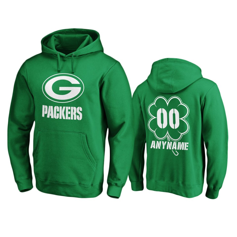 men's packers custom green st. patrick's day white logo hoodie