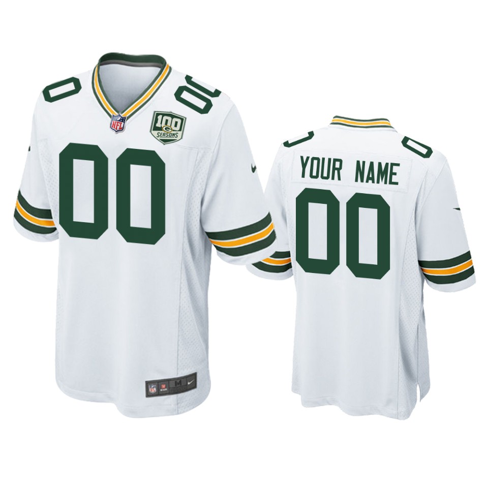 men's packers custom white 100 seasons game jersey