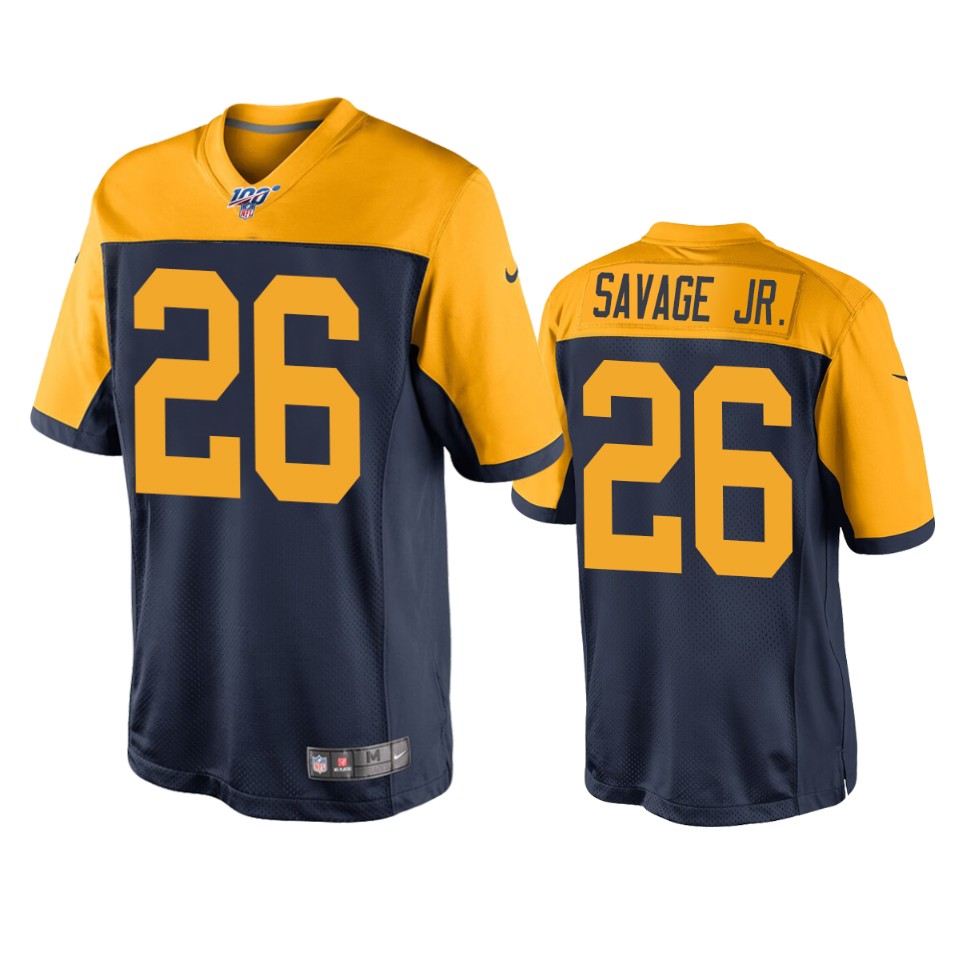 men's packers darnell savage jr. navy 100th season throwback jersey