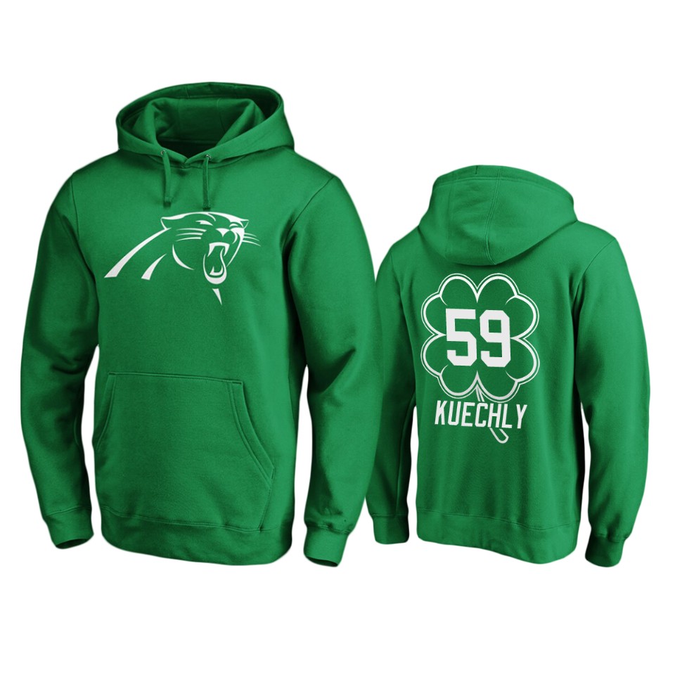 men's panthers luke kuechly green st. patrick's day white logo hoodie