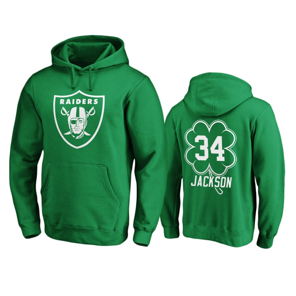 men's raiders bo jackson green st. patrick's day white logo hoodie