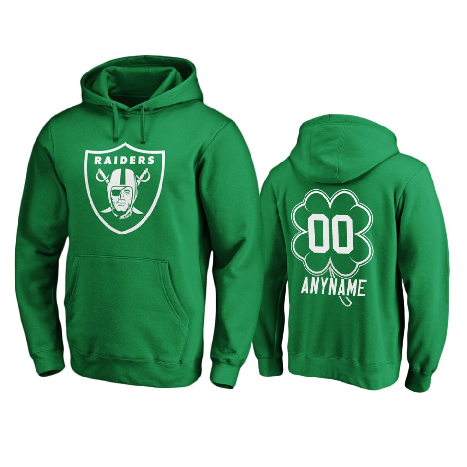 men's raiders custom green st. patrick's day white logo hoodie