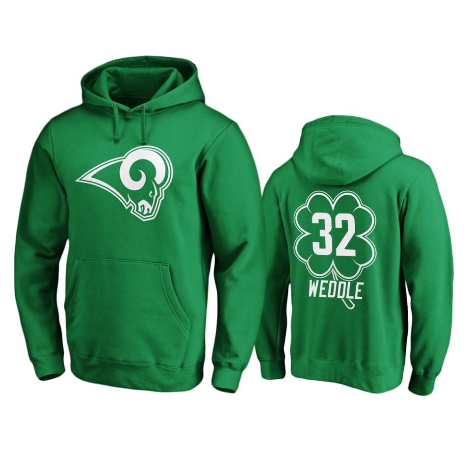 men's rams eric weddle green st. patrick's day white logo hoodie