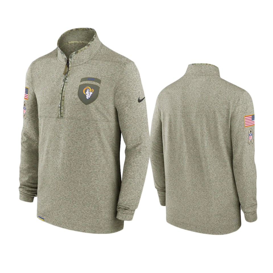 men's rams olive 2022 salute to service shield quarter zip jacket