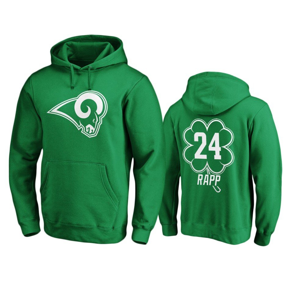 men's rams taylor rapp green st. patrick's day white logo hoodie