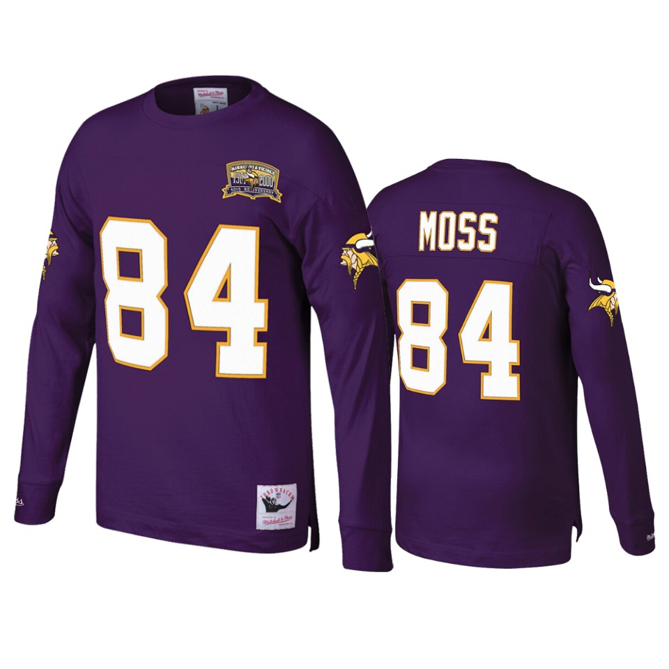 men's randy moss purple throwback long sleeve t shirt