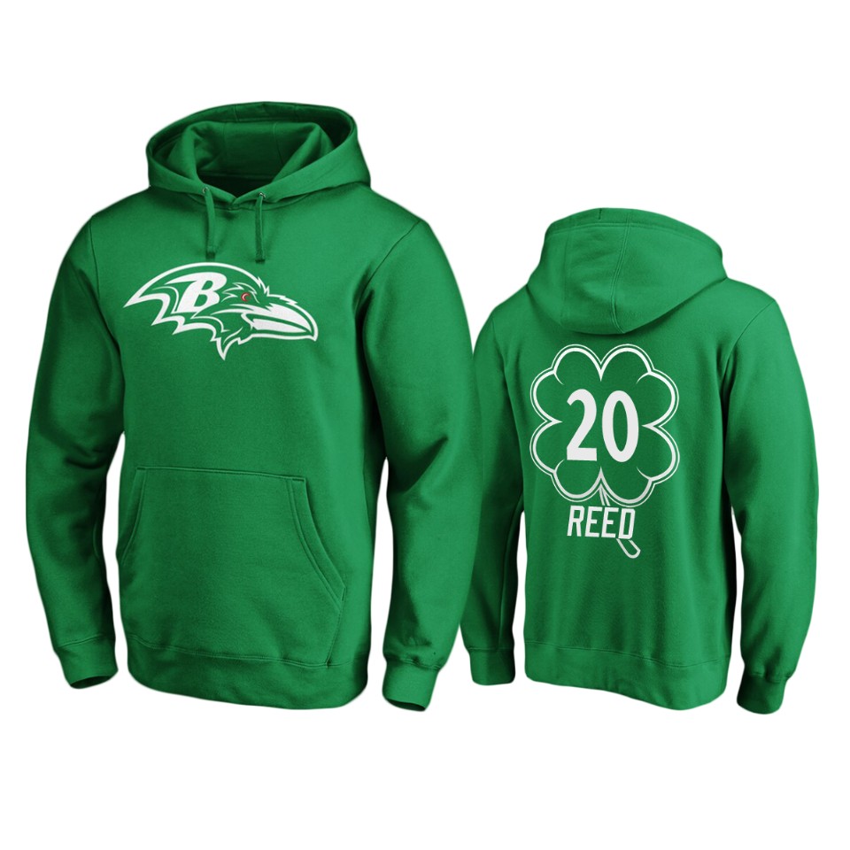 men's ravens ed reed green st. patrick's day white logo hoodie