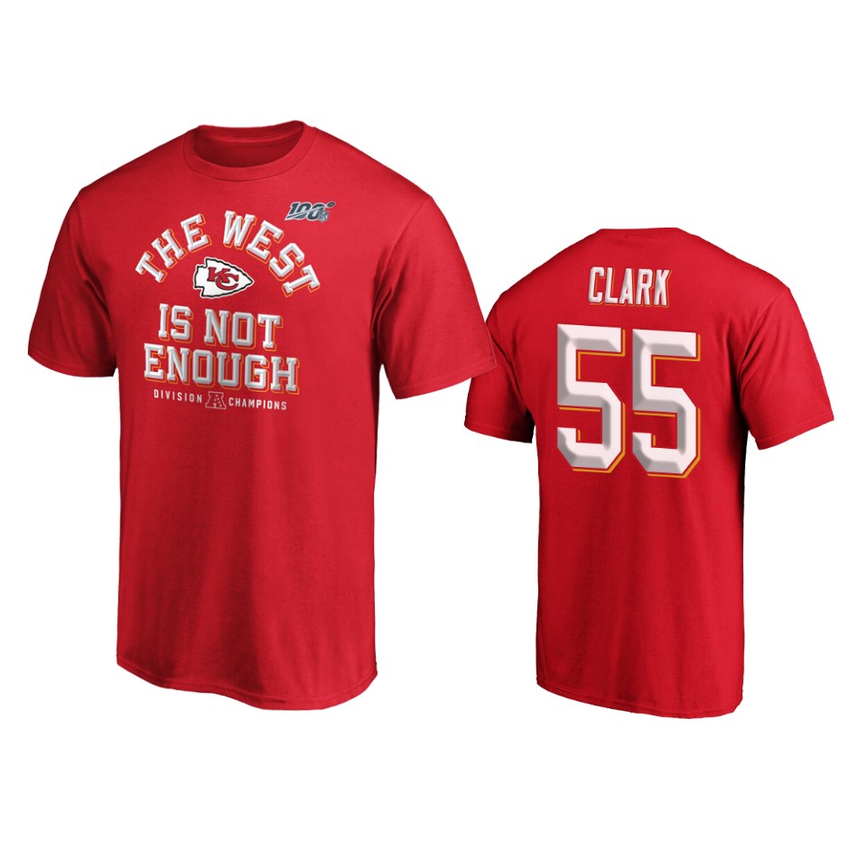 men's ravens frank clark red 2019 afc west division champions cover two t shirt